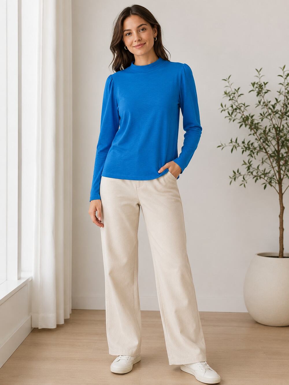 LOFT Puff Sleeve Blue Blouse Size XXL